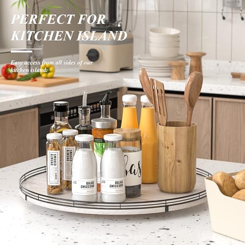 AMH 24-Inch Whitewashed Farmhouse Wooden Lazy Susan Organizer