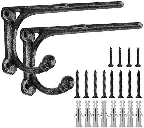 Shelf Brackets with Hooks 6 Inch, Heavy Duty Floating Shelf Bracket, Cast Iron Shelving Brackets for DIY Wall Shelves, R