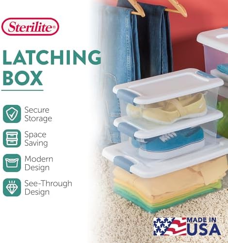 Sterilite 48-Pack Latching Box, Under Bed Storage Bins with Lids, Clear Plastic, 6 Quart - Heavy-Duty Organizing Contain