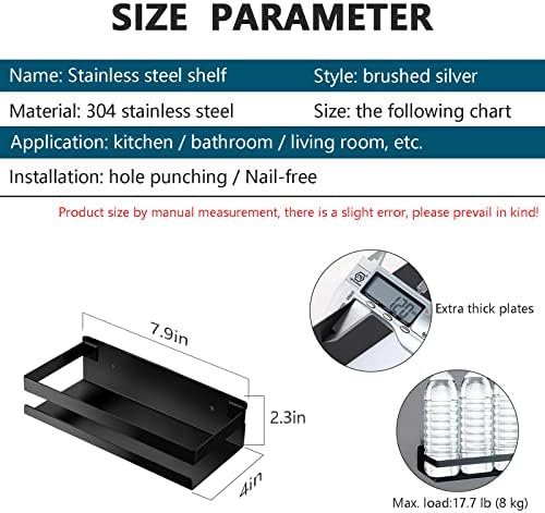 Rustproof Metal Storage Floating Shelves Wall Mounted Rectangular Shelf for Bedroom,Bathroom, Living Room, Kitchen, and Laundry Room,Nail-Free Wall-Mounted Shelves（7.9 Inch Black）