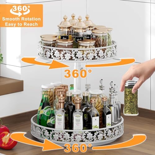 2 Tier Lazy Susan Organizer Turntable, 12 Inch, White