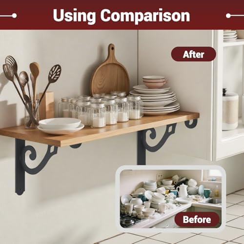 HOME MASTER HARDWARE Decorative Shelf Brackets, 8x5.5 inch, Black, 10 Pack