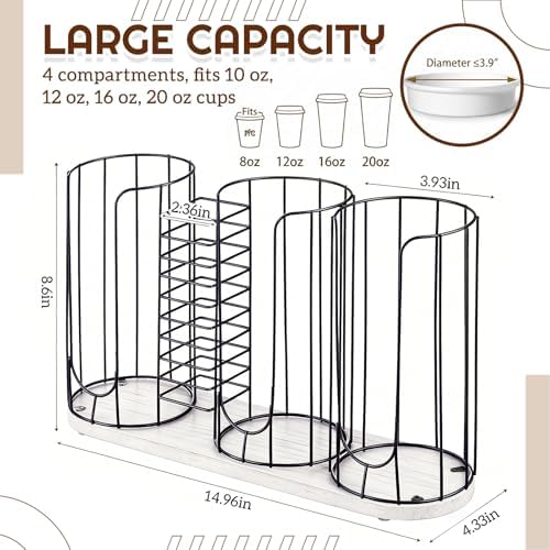 Geelin 18oz Adjustable Coffee Cup Dispenser with Wooden Base, Cup and Lid Holder, Cups Holder Organizer for Coffee Pod S