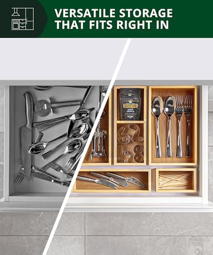 ROYAL CRAFT WOOD 5-Piece Bamboo Drawer Organizer Set – Multi-Use Storage Trays for Kitchen, Bathroom, Office, Makeup, Je