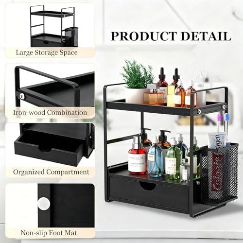 LEMIKKLE Bathroom Counter Organizer with Basket, Bathroom Organizers and Storage,Skincare Organizers for Vanity,Storage 