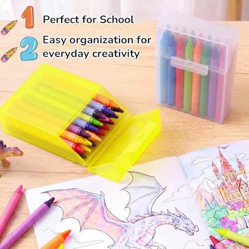 Clabby 2 Pcs Clear Plastic Crayon Boxes Hold 24 Count, Yellow,Clear