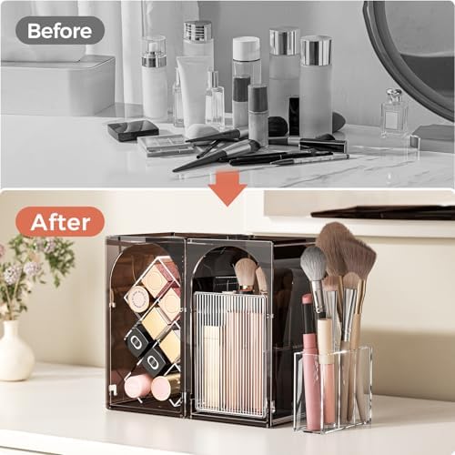 INVSSENE Stackable Makeup Organizer Countertop, Storage Perfume Skincare Cosmetic Lipstick Face Mask Makeup Brush Palett