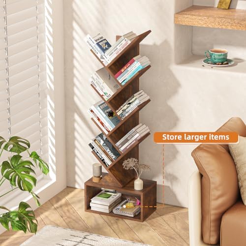 SHEEPAM 9-Tier Tree Bookshelf Floor Standing Narrow Space Storage Bookcase