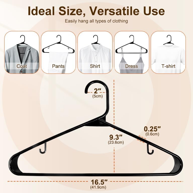HOUSE DAY Black Plastic Hangers 200 Pack, Slim Space-Saving Clothes Hangers