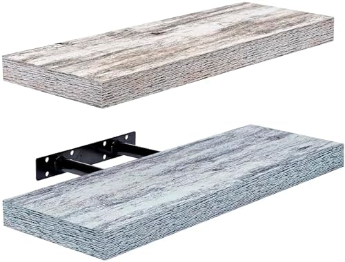 Sorbus 16 Inch Wood Floating Shelves for Wall (2 Pack, Blue/Rustic)