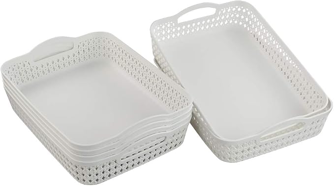 White Plastic Storage Basket Tray, Pack for 6 (Large)