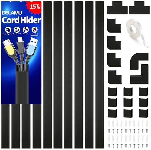 Cable Hider, 157in Delamu Cord Hider Wall for Wall Mounted TV, Wire Hider Kit, Paintable Cable Concealer Raceway Managem