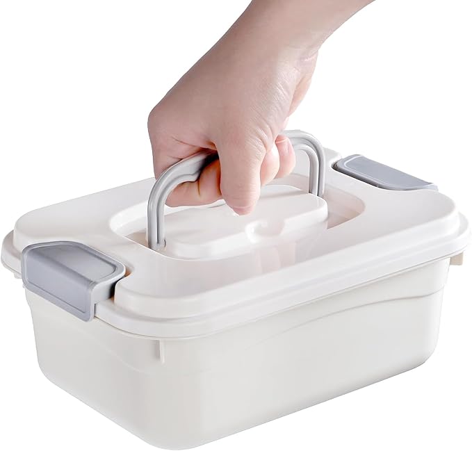 Elsjoy Set of 6 Small Plastic Storage Bins With Lid and Handle, 2.1 Quart Plastic Latch Storage Box Stackable Storage Container, Small Plastic Storage Basket Cute Organizer Box for Home, Office