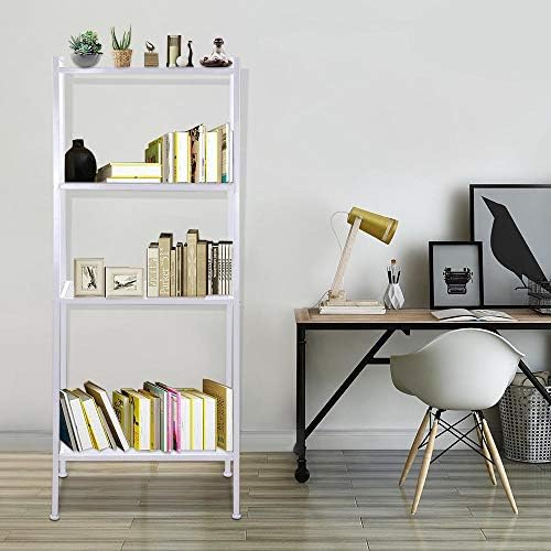 Yescom 4 Tier Metal Ladder Shelf Bookshelf Bookcase Leaning Storage Rack A Frame Corner Display Plant Vertical White
