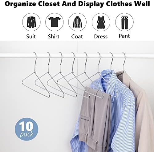 Amber Home 10 Pack Heavy Duty Metal Coat Hangers, Smooth Chrome Hangers