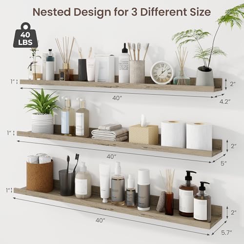 Axeman 40 Inch Floating Shelves, Grey Picture Ledge Shelf Set of 3