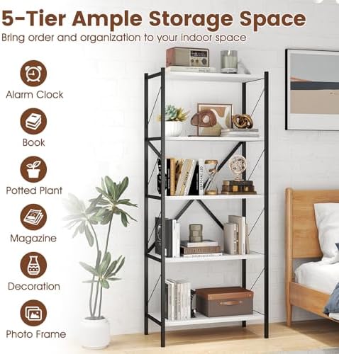 Giantex 5-Tier Tall Bookshelf, Industrial Bookcase with Heavy-Duty Metal Frame, Modern Storage Book Shelf, Open Book Hol