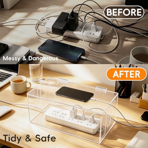 Cable Organizer Storage Box with Lid - Phone Charger Clear Organizer Case for Desk, Wire Organizers for Cords & Power St
