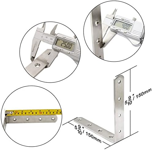 WEBI L Brackets Corner Bracket,90 Degree Stainless Steel Corner Brace- 8 Packs 4 mm Thick 6" X 6",Heavy Duty Shelf Brack