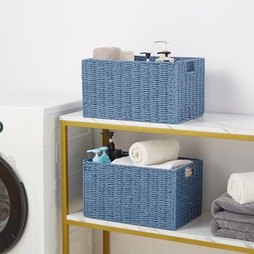 Vagusicc Wicker Storage Basket, Set of 2 Hand-Woven Paper Rope Wicker Basket, Small Storage Baskets for Organizing Toile