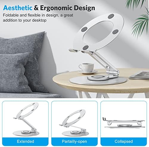 OMOTON Adjustable Laptop Stand for Desk 360° Rotating Base up to 17" Silver