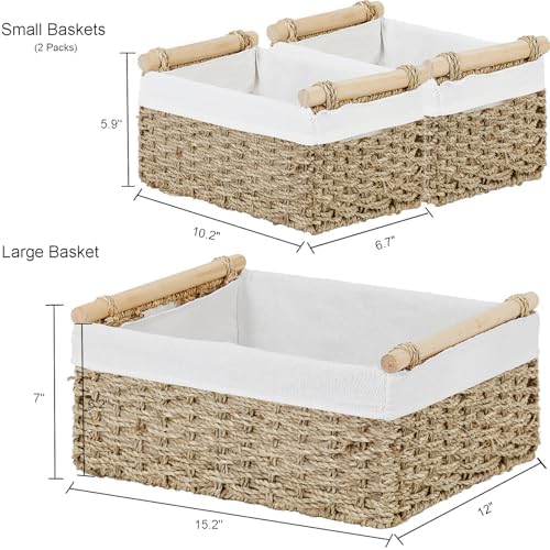 Vagusicc Wicker Storage Basket, 3-Packs Seagrass Storage Baskets for Organizing, Large Cube Storage Organizer Baskets Bi