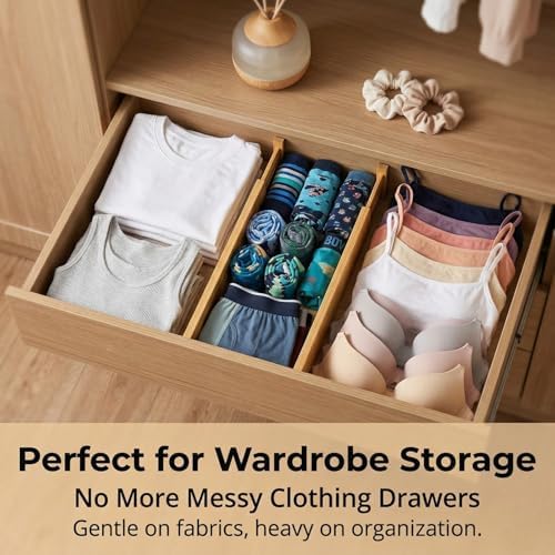 FUSHITON Bamboo Drawer Dividers 17"-22" Adjustable Expandable Drawer Organizers Spring Loaded Drawer Separators for Kitc