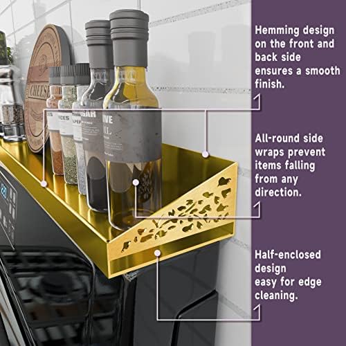 STUTOV 30" Magnetic Stove Top Shelf – Gold Spice Rack and Seasoning Organizer – Kitchen Shelf for Back of Stove – Over S