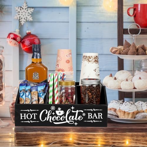 Barydat Hot Cocoa Bar Wood Organizer 4 Compartment Coffee Station,Black