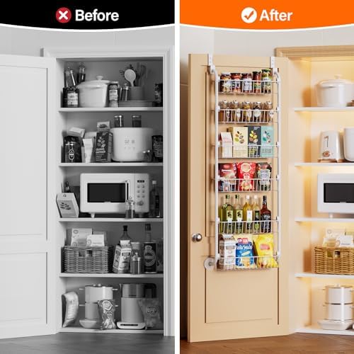 Delamu Over the Door Pantry Organizer, 6-Tier Pantry Organizers and Storage, Metal Cabinet Door Organizer, Hanging Spice