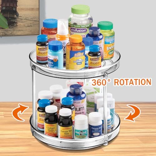 Amolliar Lazy Susan Organizer, 2 Tier 9 Inch, Rotating Turntable Organizer