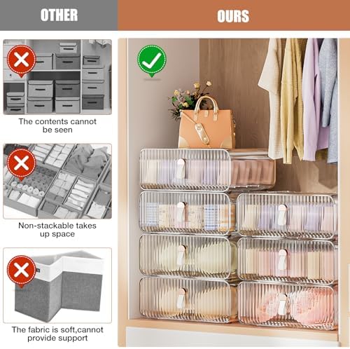 Neprock Underwear Drawer Organizer - Stackable Bra Organizer for Closet, 1 Cell Clear Acrylic Bra Storage Box, Closet Or