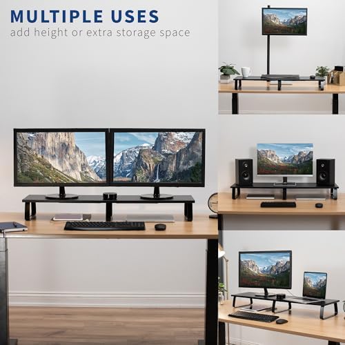 VIVO 39 inch Extra Long Monitor Stand, Wood & Steel Desktop Riser, Dual Screen, TV, Keyboard, Laptop, Ergonomic Desk and