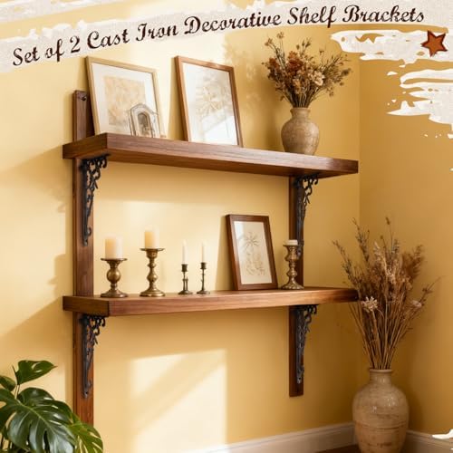 2 Pack Cast Iron Decorative Shelf Brackets, Iron Gray