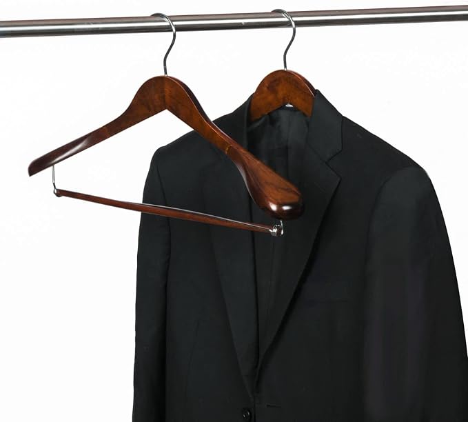 Luxury Wide Shoulder Wooden Hangers 30 Pack, with Locking Bar, Smooth Retro Finish Wood Suit Hanger Coat Hanger for Closet, Holds Upto 20lbs, 360° Swivel Hook, for Jacket, Dress Heavy Clothes Hangers