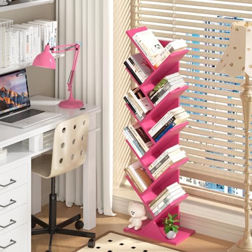 10 Tier Tree Book Shelf, Floor Standing Wood Bookshelf for Narrow Space