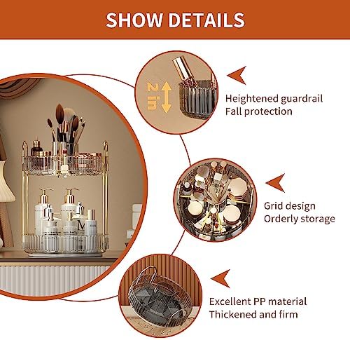YCIA&DONE Rotating Makeup Organizer for Vanity, Large Capacity Make Up Storage Skin care Shelf Perfume Holders Cosmetic 
