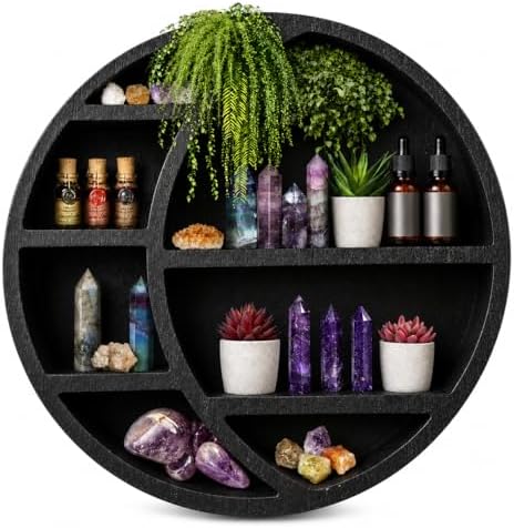 Wooden Crescent Moon Shelf Wall Decor — Aesthetic Floating Crystal Display Holder & Hanging Wall Organizer for Bedroom, 