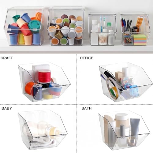Yerliker 6 Pcs Clear Stackable Storage Bins with Lids, Large+extra Large