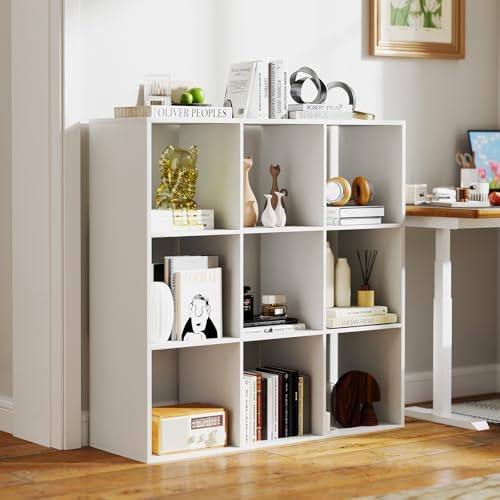DORTALA 9 Cube Bookcase, Floor Standing Bookshelf with Open Back, Anti-Tipping Kits, Modern Storage Organizer Display Sh