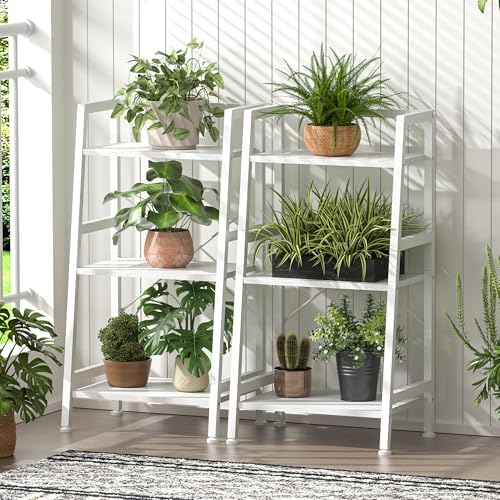 3-Tier Bookshelf, Ladder Shelf, Stand Up Shelves, Industrial Bookcase with Steel Frame, Metal Small Bookcase, for Living