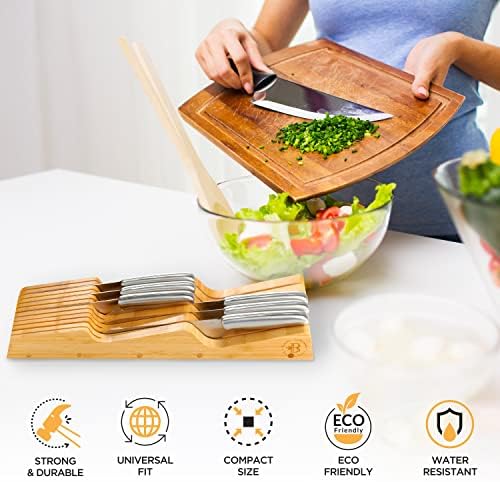 Bambüsi Knife Drawer Organizer 16 Slot In-Drawer Knife Block Holder, Bamboo