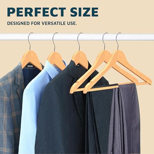 Lifemaster Wooden Clothes Hangers – with 360 Degree Swivel Hook and Non-Slip Shoulder Notch, Holds Up to 10 lbs, Pants B