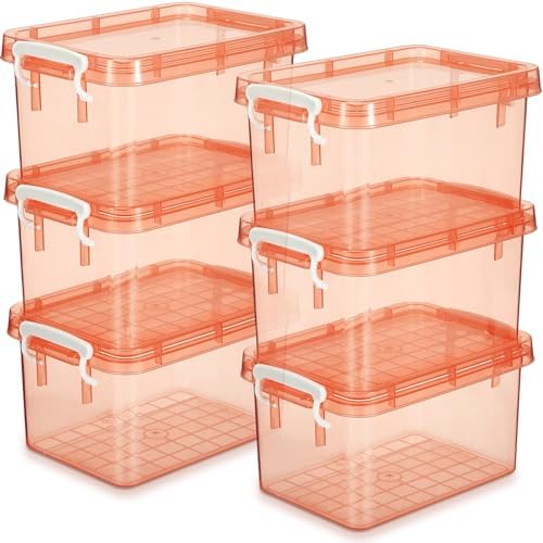 Wenqik 6 Pack Colorful Plastic Storage Bins with Lids, Orange