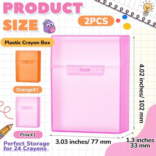 Clabby 2 Pcs Clear Plastic Crayon Boxes Hold 24 Count, Pink,Orange