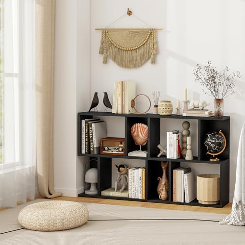 Giantex 3-Tier S-Shaped Bookshelf, Modern Geometric Bookcase, Freestanding Display Shelf for Small Space, Versatile Side