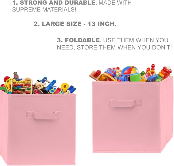 13 Inch Cube Storage Bins - 4 Pack - Large, Dual Handles, Foldable | 13x13 Fabric Bins for Organizing Closet, Clothes and Toys