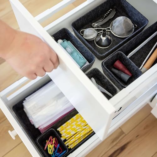 Three by Three Seattle Recycled Felt Storage Bins, Set of 8 (Charcoal)
