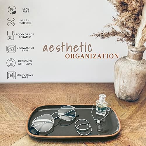 Mora Ceramic Decorative Tray - Rectangle 10in Dish for Jewelry, Soap Dispenser, Perfume, Makeup, Accessories, Candle, in