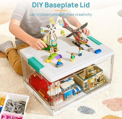 Vtopmart 24 QT Clear Plastic Storage Box with Building Baseplate Lid,1 Pack